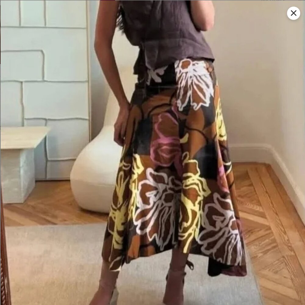 Zara Women Printed ASYMMETRIC Floral Skirt Brown Pink Yellow M L NWT 3042/857